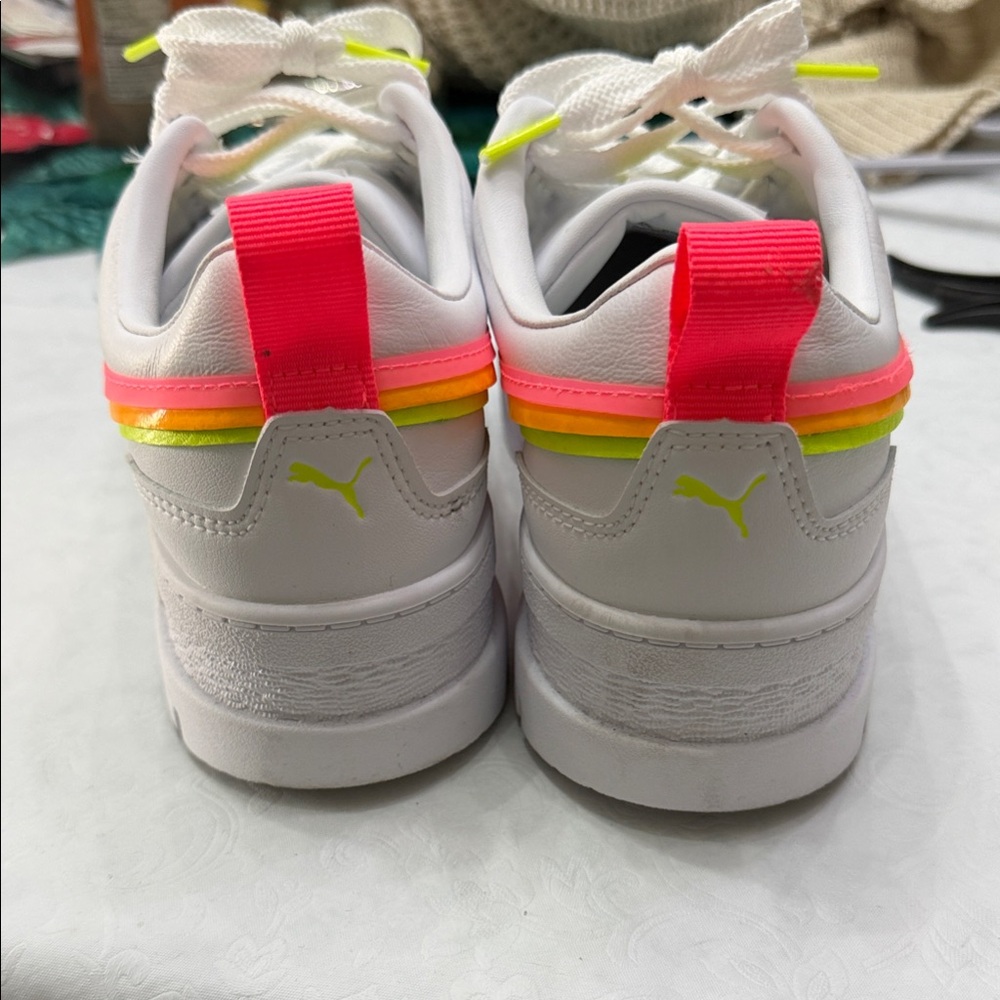 Puma Women's White and Neon platform Sneakers - Picture 5 of 5